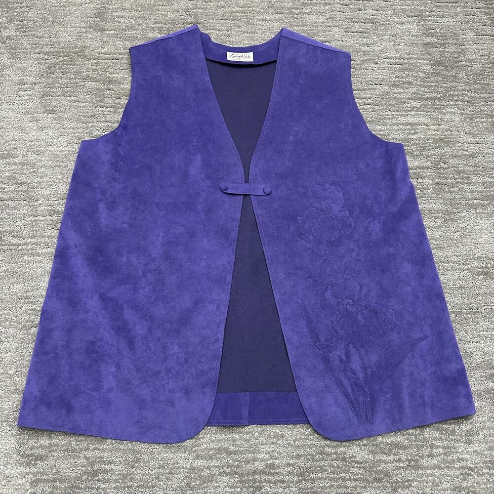 Vintage Vest Womens 1X Purple Suede Floral Embroidered Western Boho